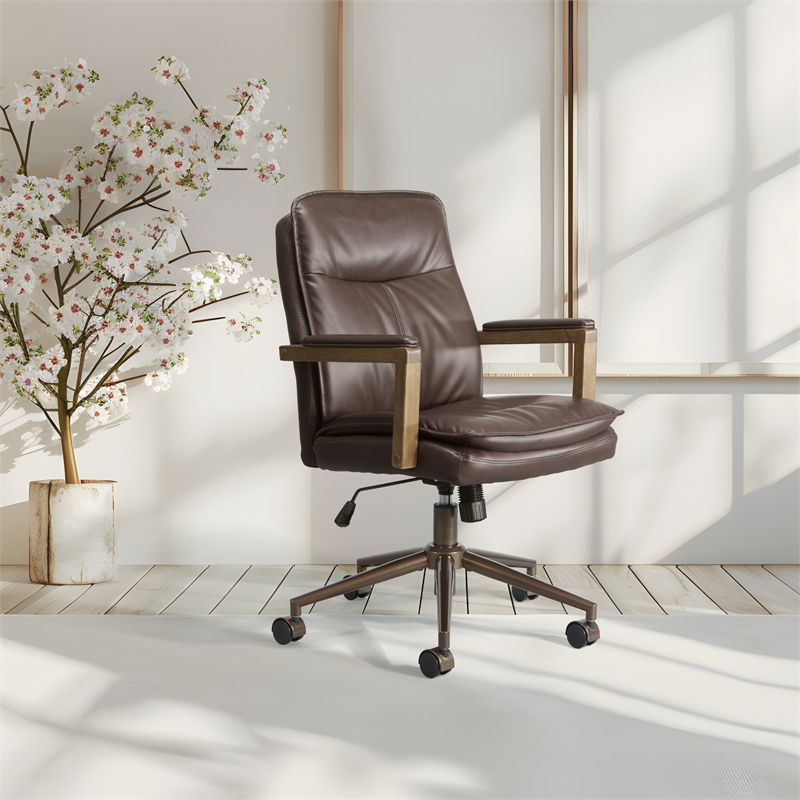 Pemberly Row Contemporary Office Chair in Chocolate Faux Leather