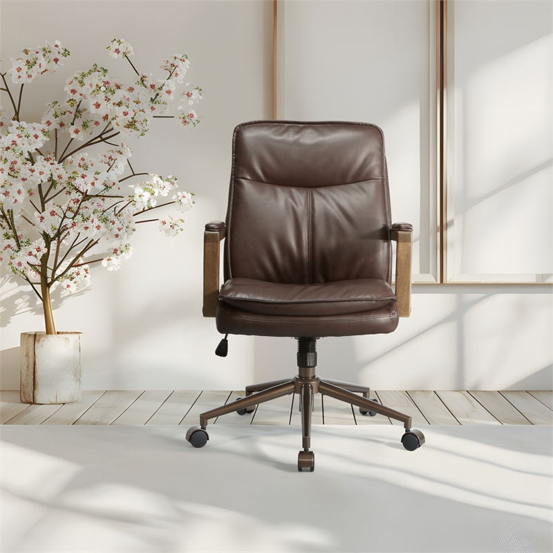 Pemberly Row Contemporary Office Chair in Chocolate Faux Leather
