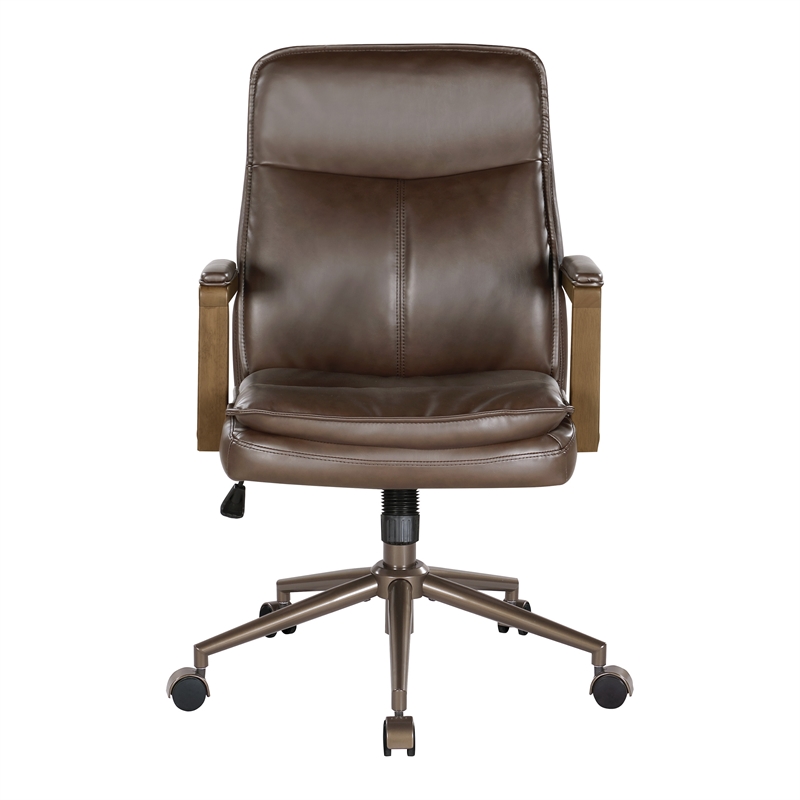 Pemberly Row Contemporary Office Chair in Chocolate Faux Leather