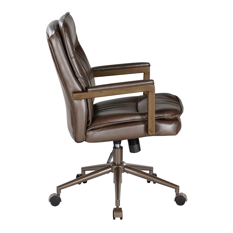 Pemberly Row Contemporary Office Chair in Chocolate Faux Leather