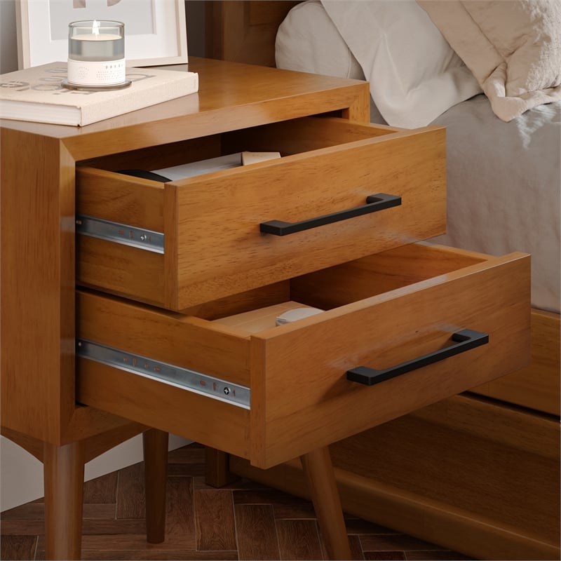 Pemberly Row Contemporary Solid Wood 2 Drawer Nightstand in Light Toffee