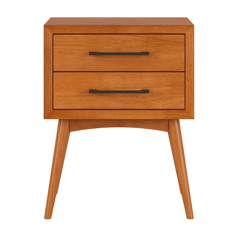Pemberly Row Contemporary Solid Wood 2 Drawer Nightstand in Light Toffee