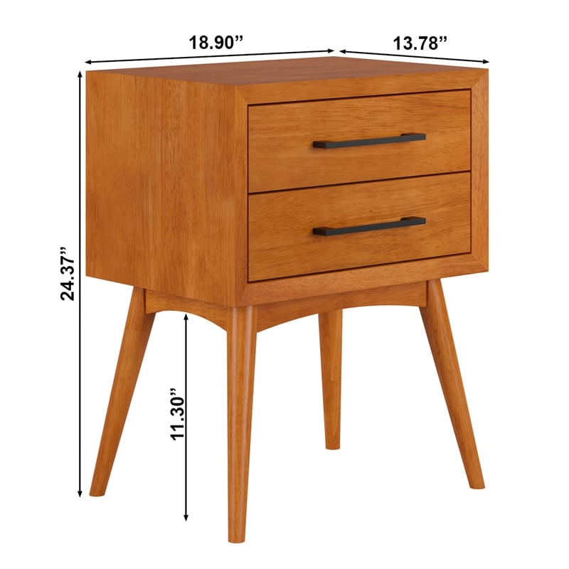 Pemberly Row Contemporary Solid Wood 2 Drawer Nightstand in Light Toffee