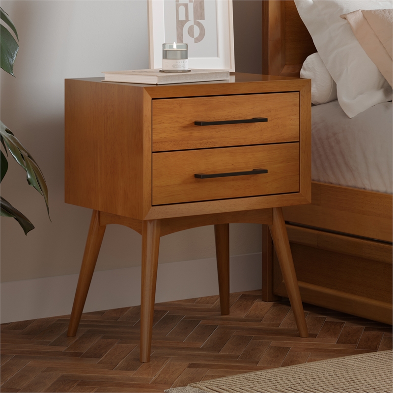 Pemberly Row Contemporary Solid Wood 2 Drawer Nightstand in Light Toffee