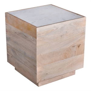 Pemberly Row 20&quot White Wood and Marble Side Table Modern Mango Wood Base