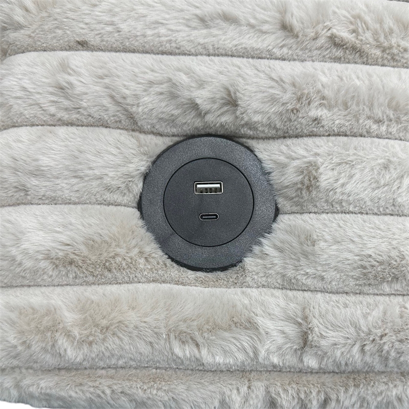 Pemberly Row Gray Oversized Fabric Cuddler Chaise with Cupholder and USB Ports