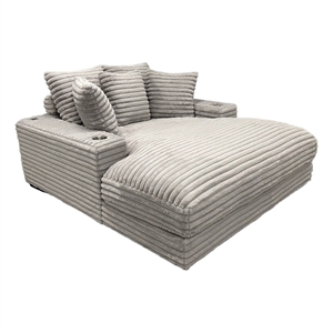pemberly row gray oversized fabric cuddler chaise with cupholder and usb ports