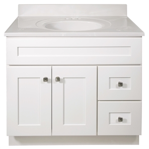 Pemberly Row Vanity Cabinet in White with Cultured Marble Top Fully Assembled