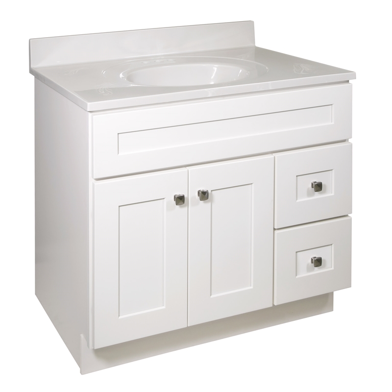 Pemberly Row Vanity Cabinet in White with Cultured Marble Top Fully Assembled
