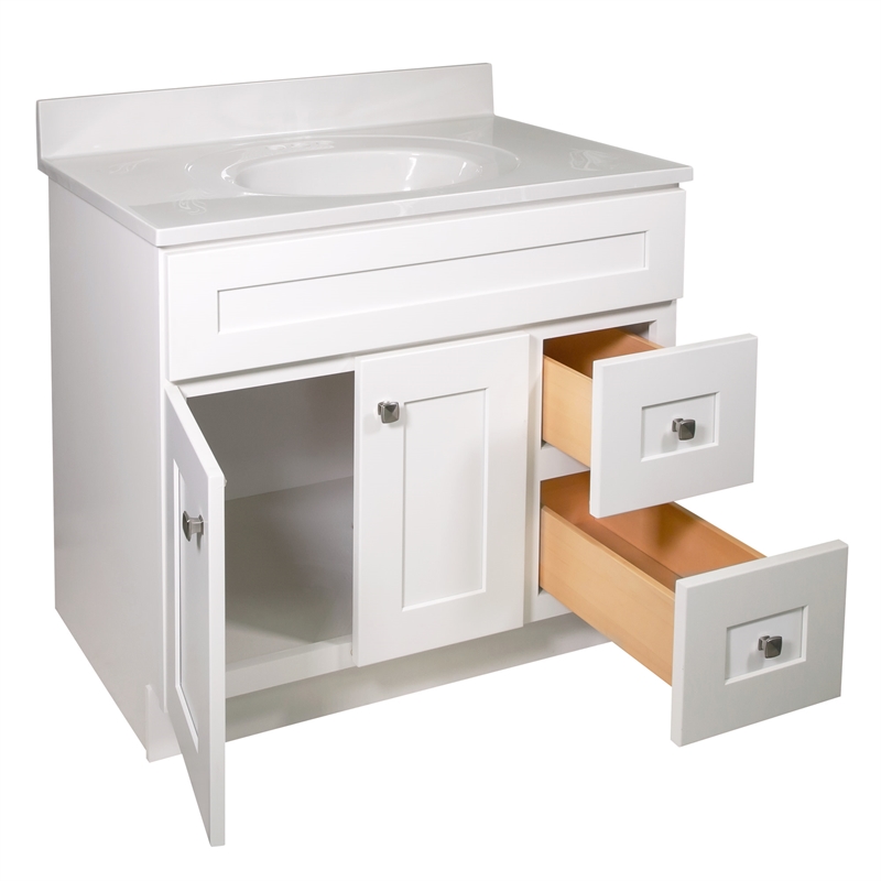 Pemberly Row Vanity Cabinet in White with Cultured Marble Top Fully Assembled