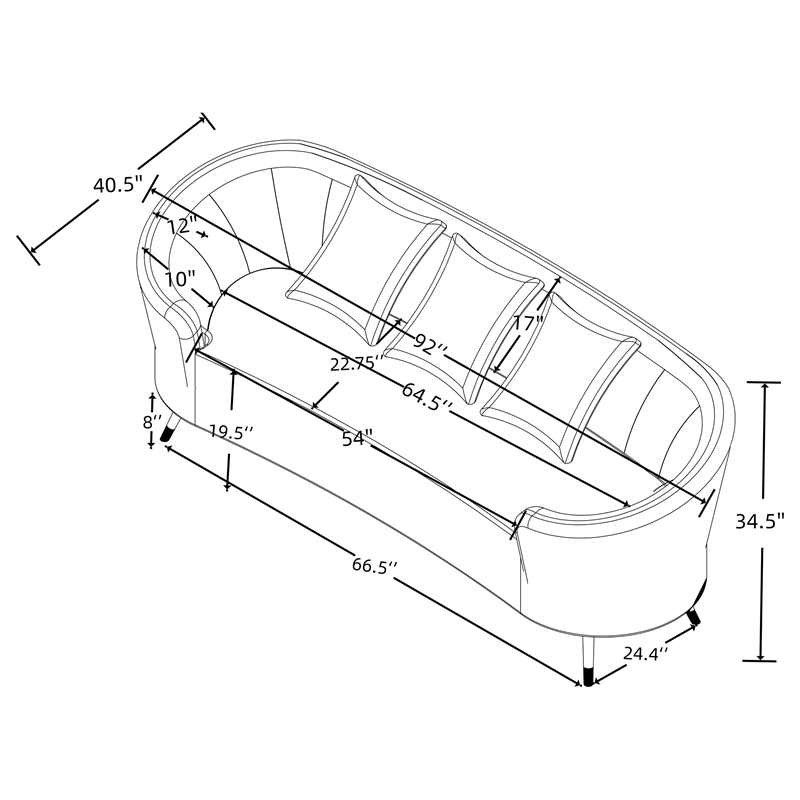 Pemberly Row Fabric Upholstered Channel Back Curved Sofa Beige
