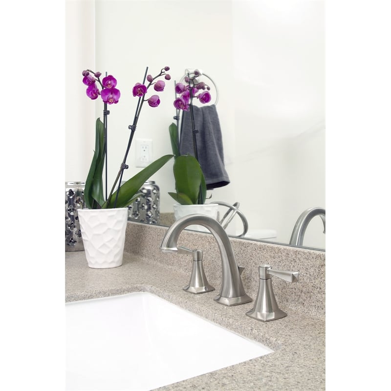 Pemberly Row 2 Handle Brass Bathroom Faucet in Satin Nickel 8 inch