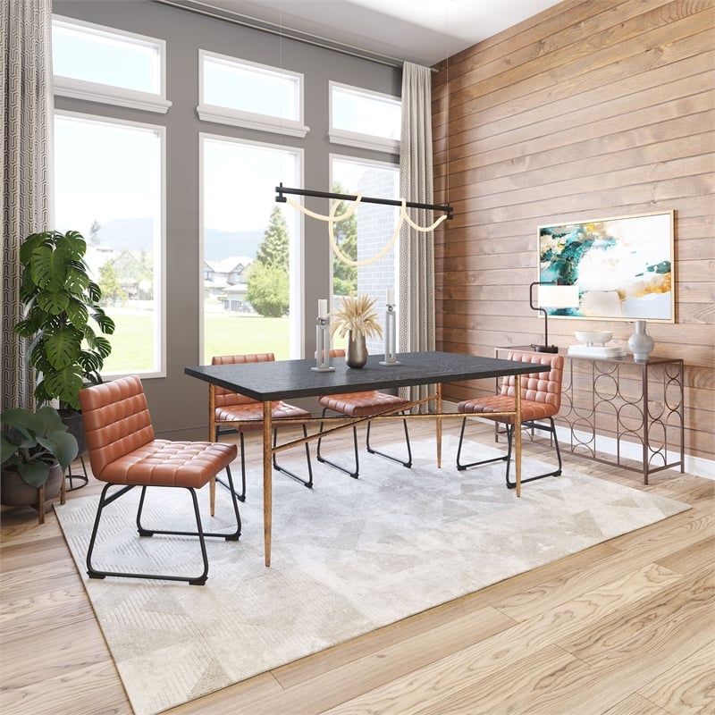 Pemberly Row Contemporary Dining Table in Black & Bronze Finish