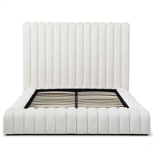 Pemberly Row Contemporary Velvet Upholstered Queen Platform Bed in Cream