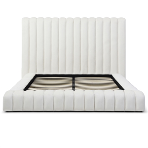 Pemberly Row Contemporary Velvet Upholstered King Platform Bed in Cream