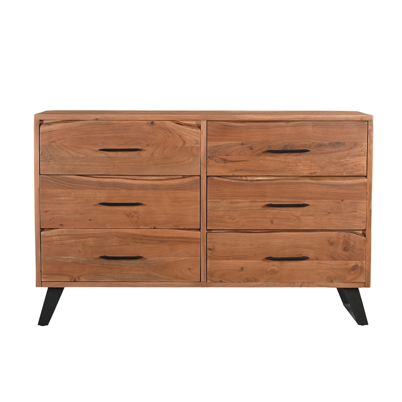 Pemberly Row 6-drawer Live Edge Solid Wood Dresser in Brown/Black