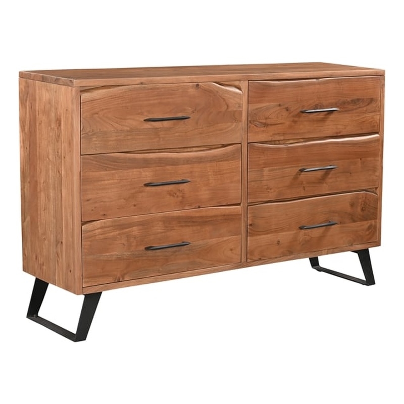 Pemberly Row 6-drawer Live Edge Solid Wood Dresser in Brown/Black