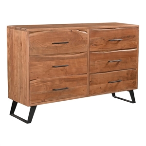 pemberly row 6-drawer live edge solid wood dresser in brown/black