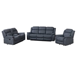 pemberly row 3pc fabric reclining living room set with cup holders storage grey