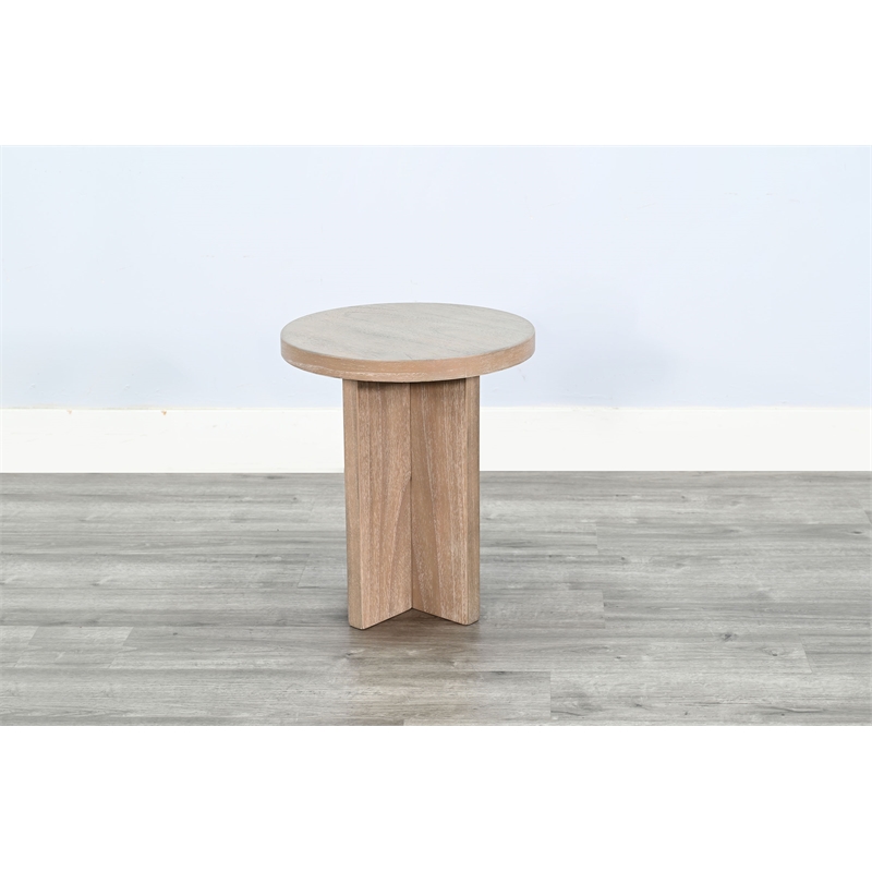 Pemberly Row Contemporary Round Small Solid Wood Accent Table in Natural