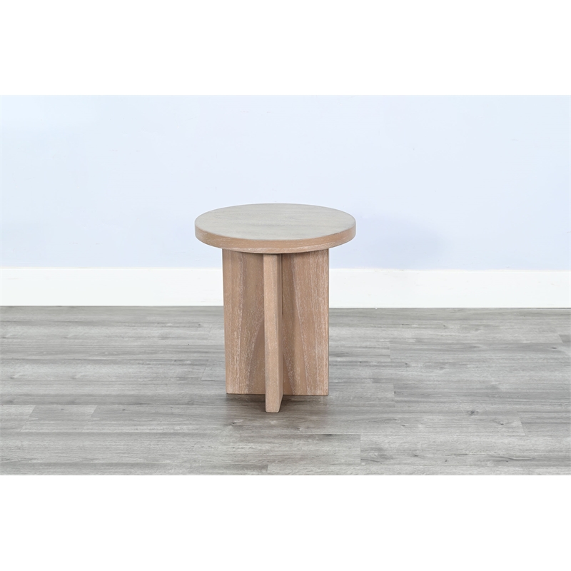 Pemberly Row Contemporary Round Small Solid Wood Accent Table in Natural