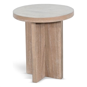 Pemberly Row Contemporary Round Small Solid Wood Accent Table in Natural