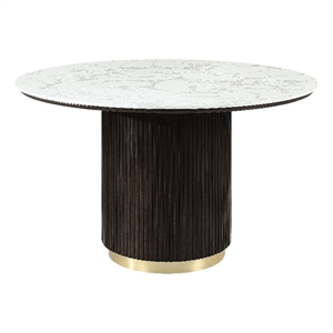 Pemberly Row Wood & Artificial Marble Round Dining Table in White & Espresso