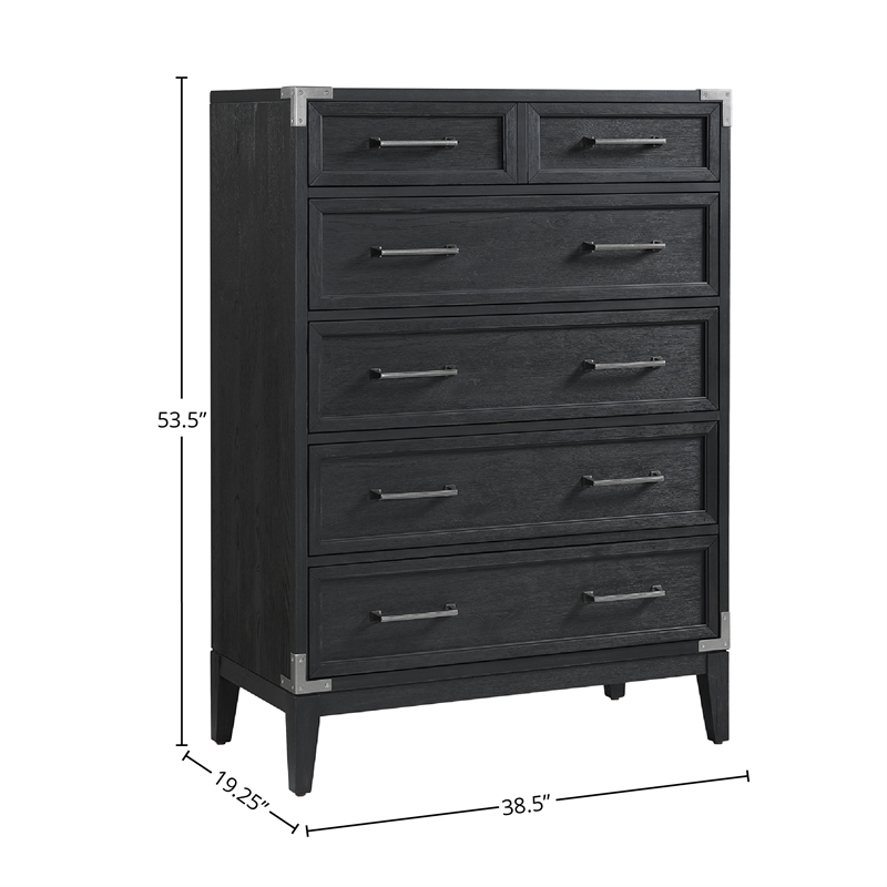 Pemberly Row Contemporary 5-Drawer Chest Weathered Steel in Silver