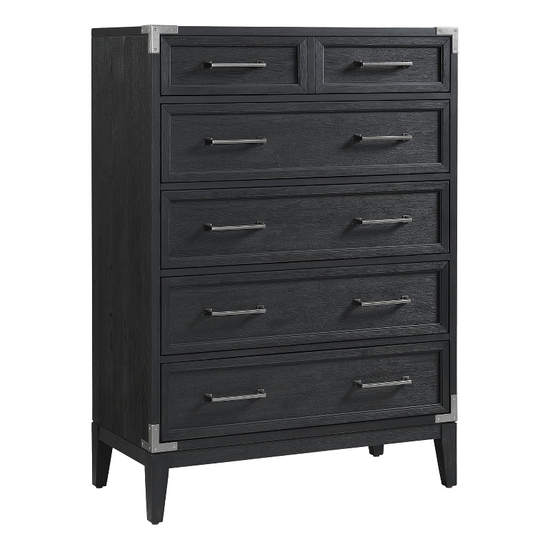 Pemberly Row Contemporary 5-Drawer Chest Weathered Steel in Silver