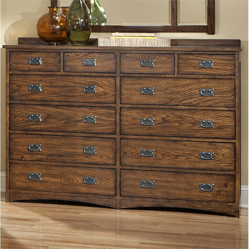 Pemberly Row Contemporary 12-Drawer Wood Dresser in Brown Finish