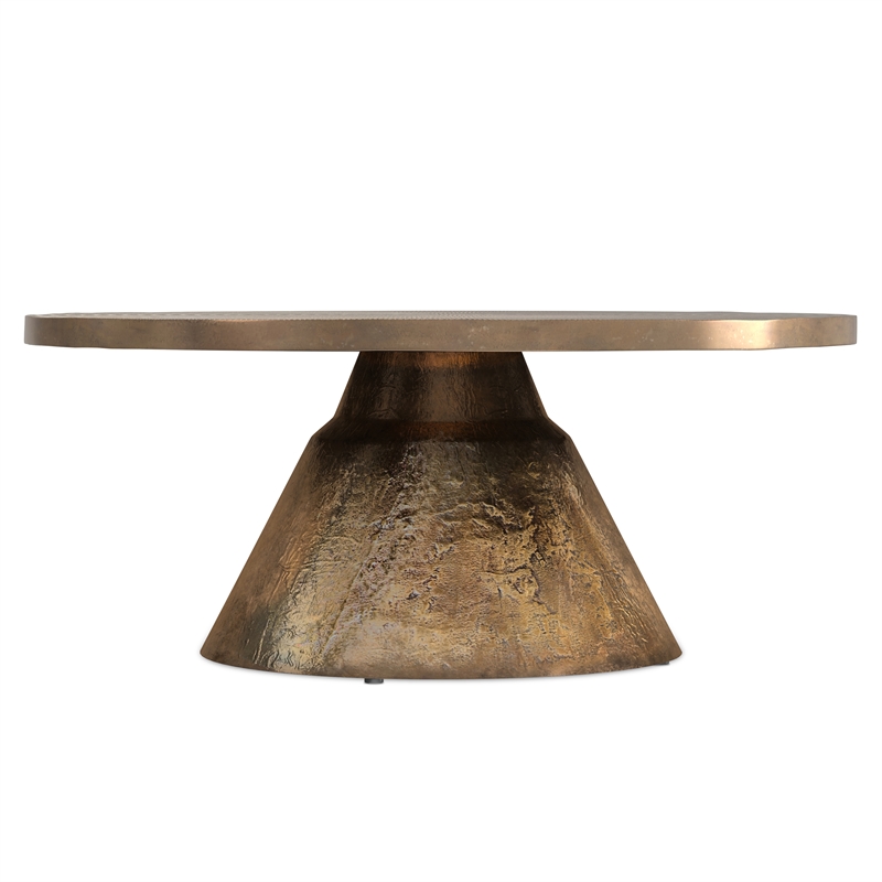 Pemberly Row Round Cast Aluminum Coffee Table in Vintage Brass & Fully Assembled