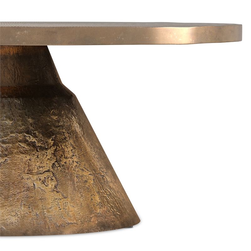 Pemberly Row Round Cast Aluminum Coffee Table in Vintage Brass & Fully Assembled