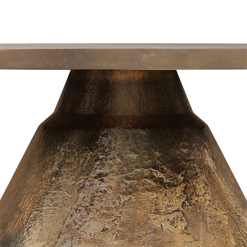 Pemberly Row Round Cast Aluminum Coffee Table in Vintage Brass & Fully Assembled