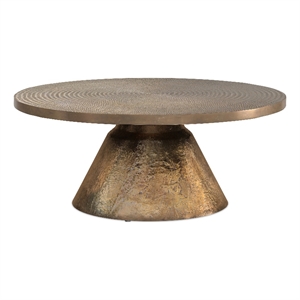 Pemberly Row Round Cast Aluminum Coffee Table in Vintage Brass & Fully Assembled