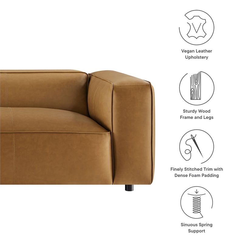 Pemberly Row Contemporary Upholstered Vegan Leather Sofa in Camel