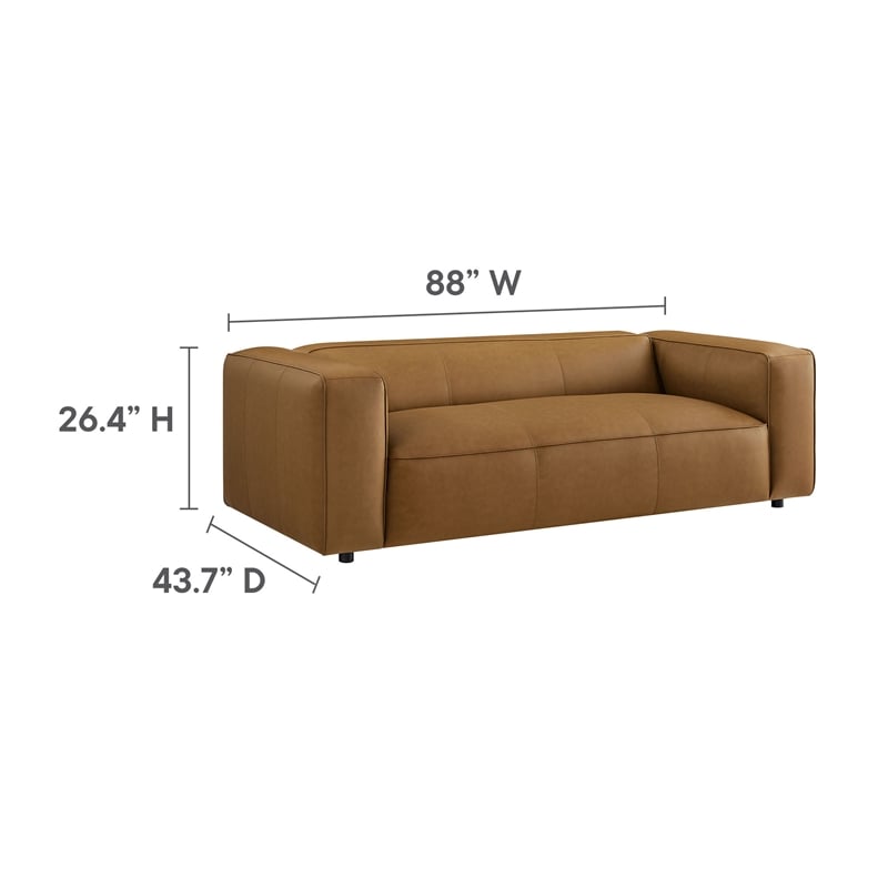 Pemberly Row Contemporary Upholstered Vegan Leather Sofa in Camel