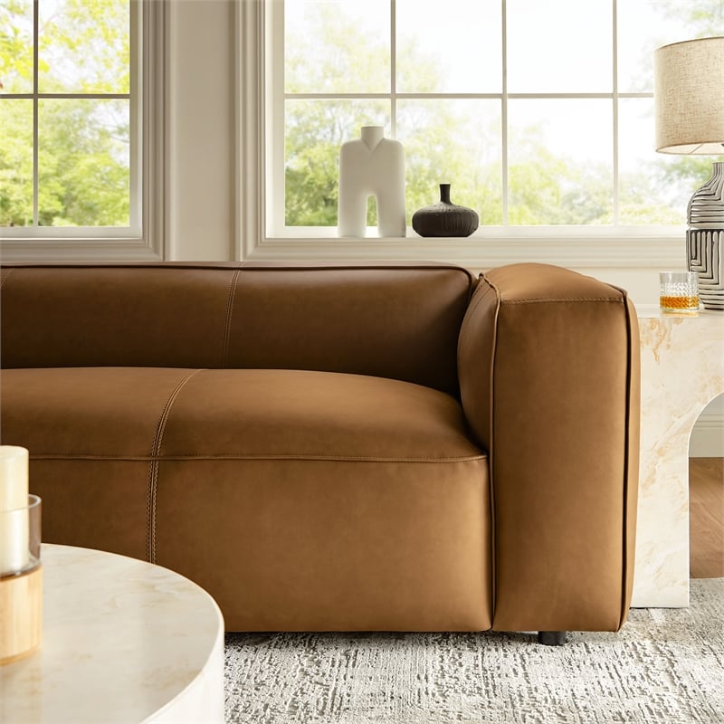 Pemberly Row Contemporary Upholstered Vegan Leather Sofa in Camel
