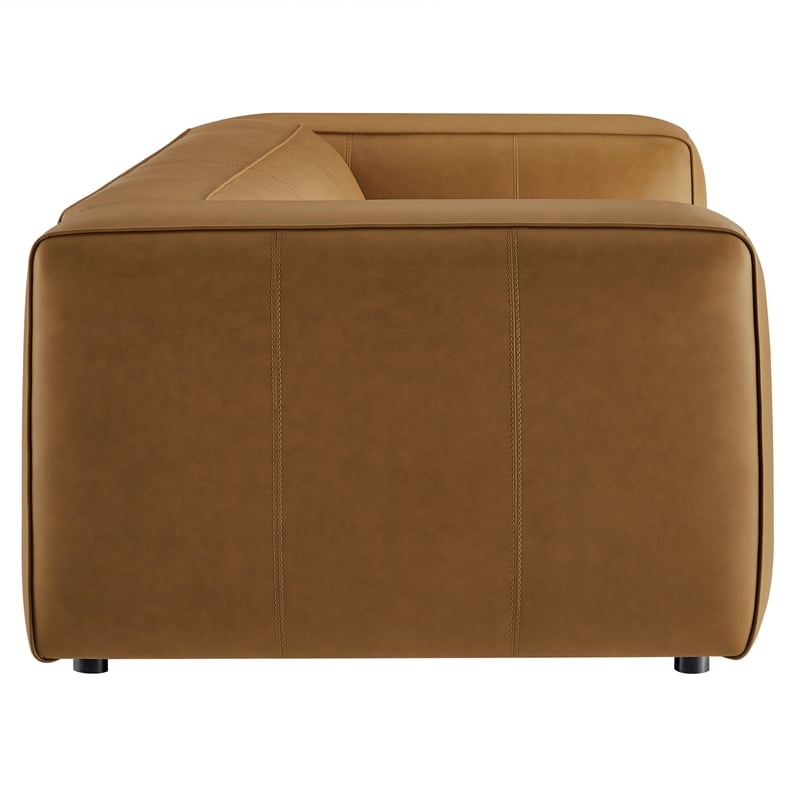 Pemberly Row Contemporary Upholstered Vegan Leather Sofa in Camel