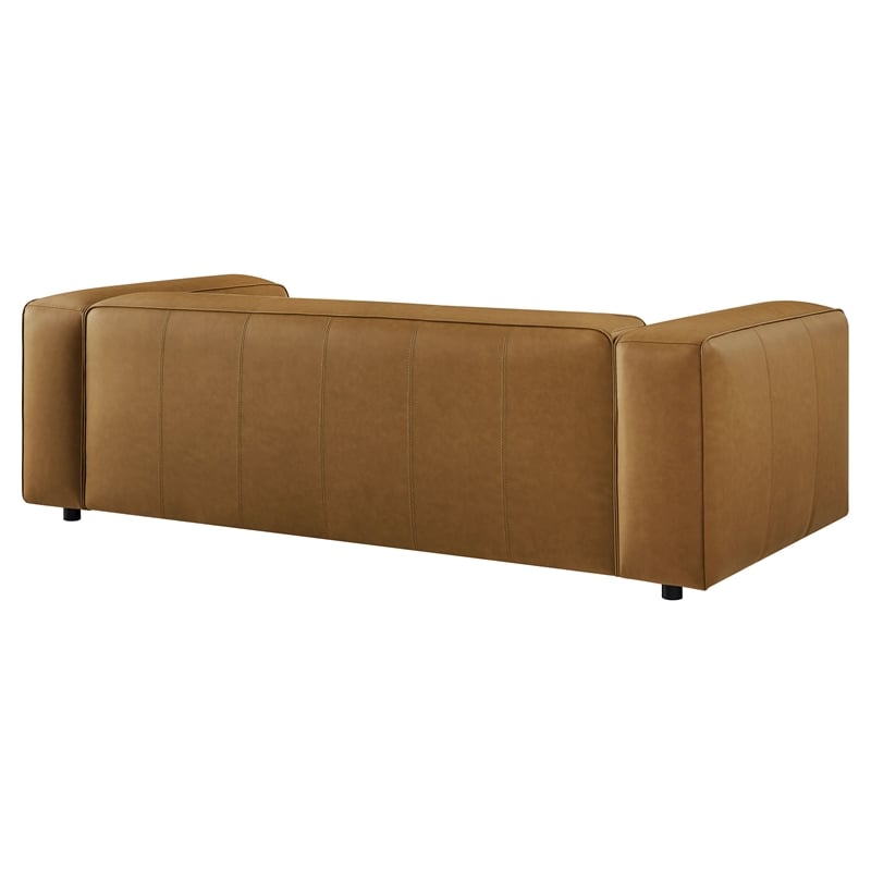 Pemberly Row Contemporary Upholstered Vegan Leather Sofa in Camel