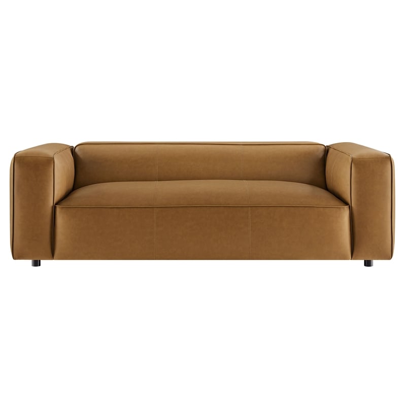 Pemberly Row Contemporary Upholstered Vegan Leather Sofa in Camel