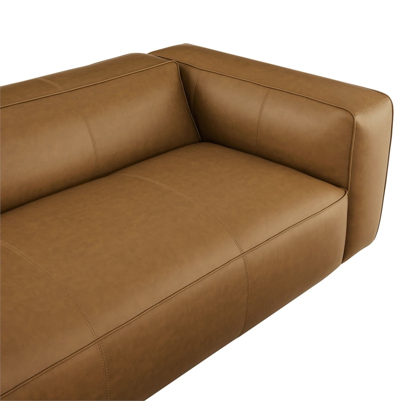 Pemberly Row Contemporary Upholstered Vegan Leather Sofa in Camel