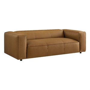 Pemberly Row Contemporary Upholstered Vegan Leather Sofa in Camel