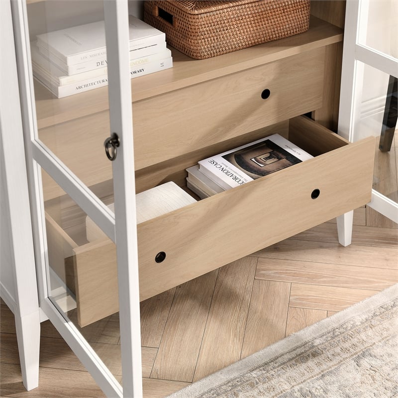 Pemberly Row Contemporary Storage Display Cabinet in Ivory Oak