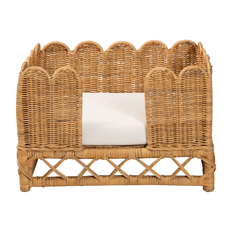 Pemberly Row Contemporary Bohemian Light Honey Rattan Pet Bed