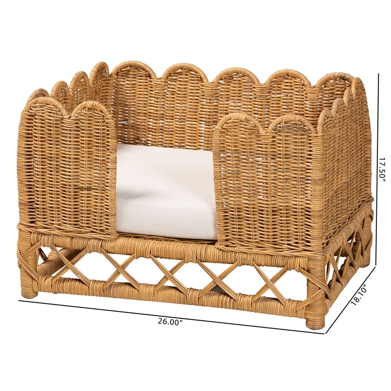 Pemberly Row Contemporary Bohemian Light Honey Rattan Pet Bed
