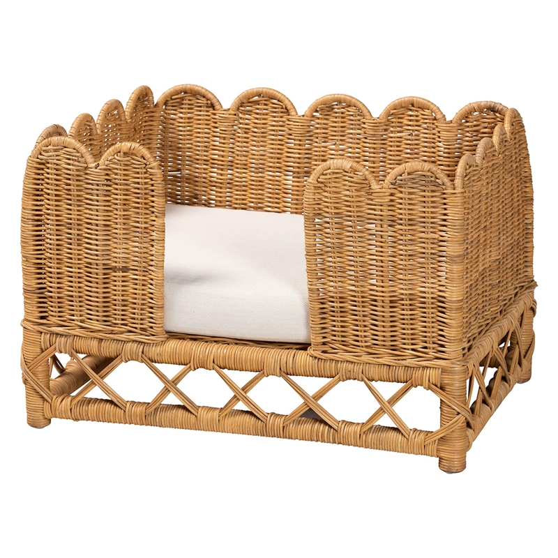 Pemberly Row Contemporary Bohemian Light Honey Rattan Pet Bed