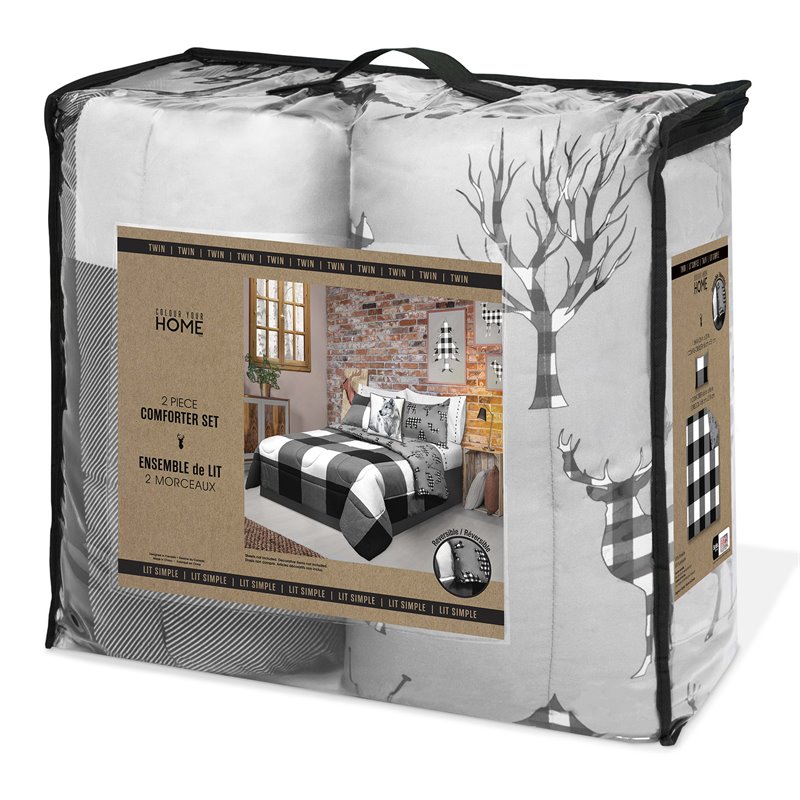 Pemberly Row 3-piece Polyester Buffalo Plaid King Comforter Set in Gray/White