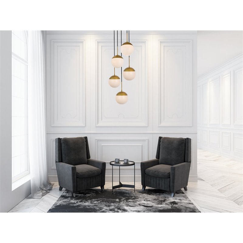 Pemberly Row Eclipse 5-Light Metal & Glass Pendant in Brass/Frosted White