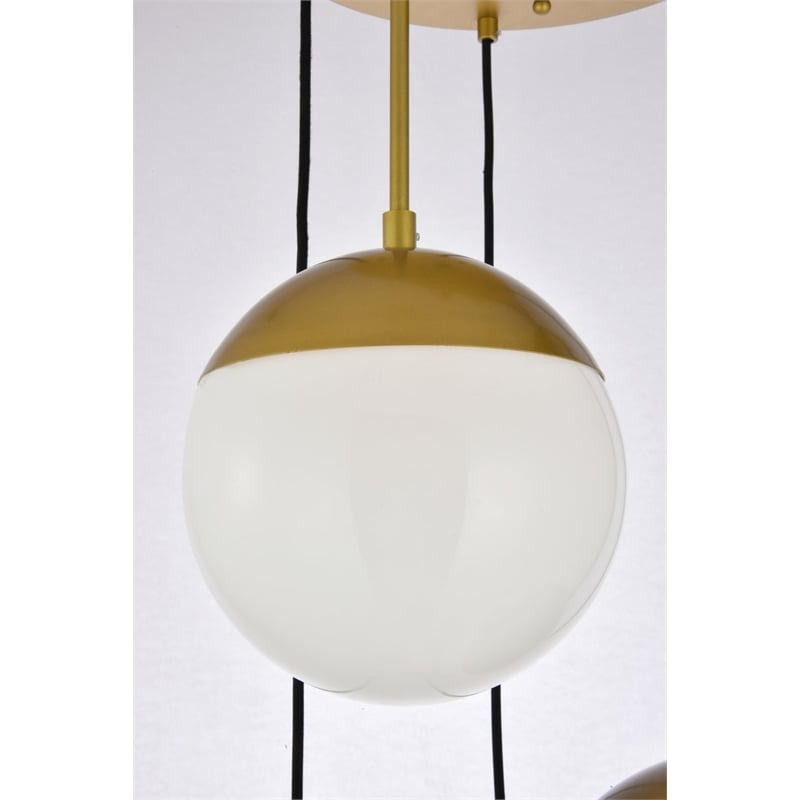 Pemberly Row Eclipse 5-Light Metal & Glass Pendant in Brass/Frosted White