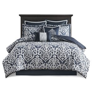 Pemberly Row 8-Piece Polyester Jacquard Comforter Set in Navy